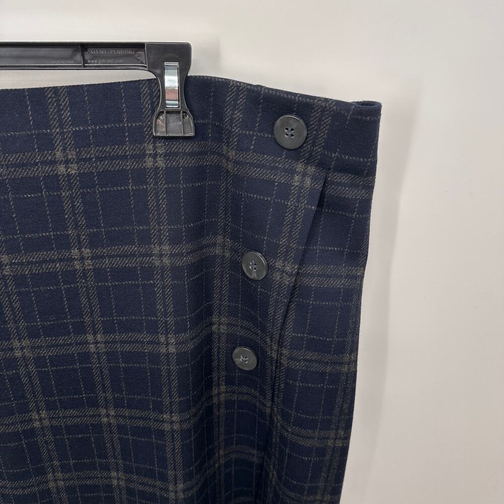 J. JILL Navy Plaid Midi Skirt with Button Detail // XL - Picture 3 of 10